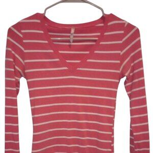 Heart Hips Red White Striped Long Sleeve Top Women’s Small